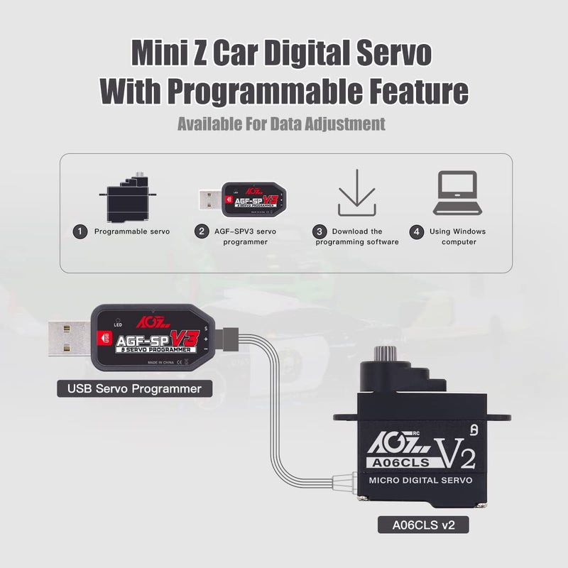 AGFRC Mini-Z-Car Micro Steering Servo - 11g Upgrade Programmable 0.050sec High Speed Full Metal Gear Mini Digital Coreless Servo, Control Angle 180Â° (A11CLS V3) - Image 5